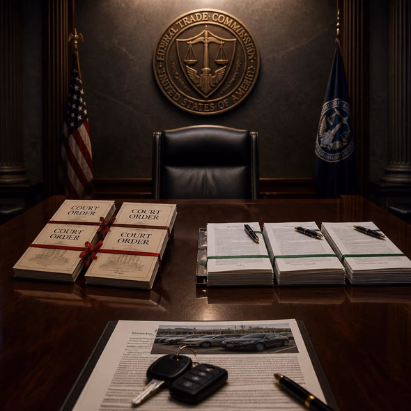 Editorial illustration for “The FTC Agreed Not to Enforce Three Court Orders,” based on the article’s subject.