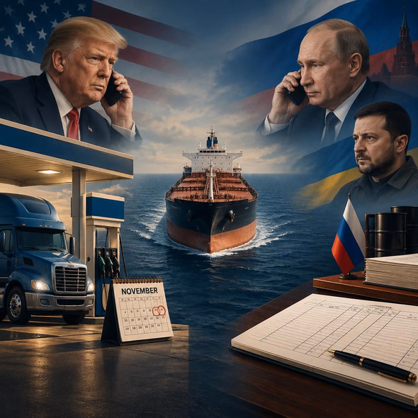 Editorial illustration for “How Much Relief Can Trump’s Russian Diesel Deal Deliver?,” based on the article’s subject.