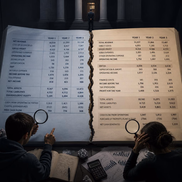 Editorial illustration for “Can the SEC Keep the Corporate Past Comparable?,” based on the article’s subject.