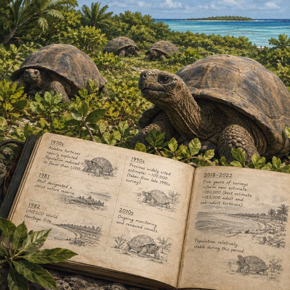 Editorial illustration for “180,000 Tortoises, and the Work Behind the Count,” based on the article’s subject.
