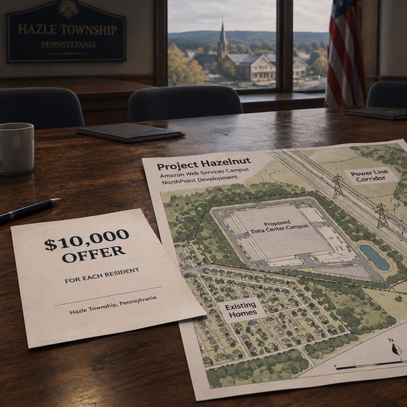 Editorial illustration for “Residents Decline the Data Center’s $10,000 Offer,” based on the article’s subject.