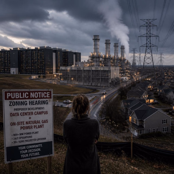 Editorial illustration for “Data Centers Are Writing the Gas Buildout,” based on the article’s subject.