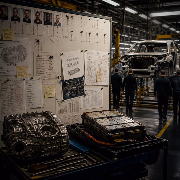 Editorial illustration for “What Leaves Jaguar Land Rover With 4,000 Workers?,” based on the article’s subject.