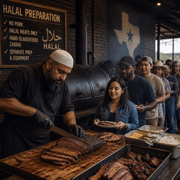 Editorial illustration for “Who Owns the Smoke in Texas Barbecue?,” based on the article’s subject.