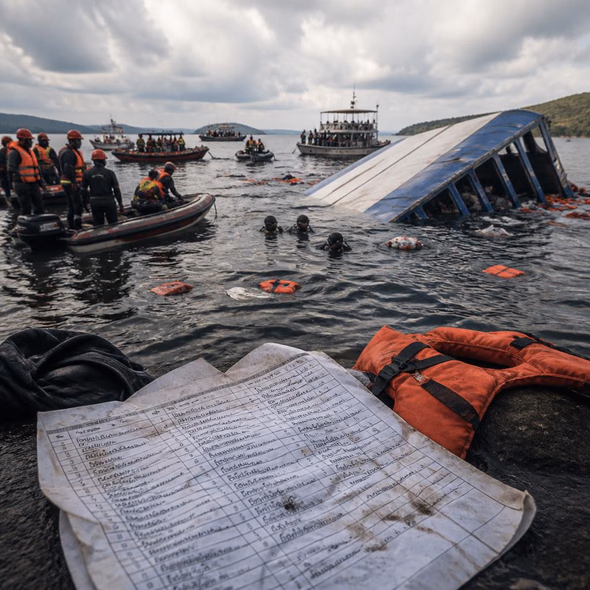 Editorial illustration for “At Least 44 Dead on Lake Kariba; the Child Count Is Still Unknown,” based on the article’s subject.