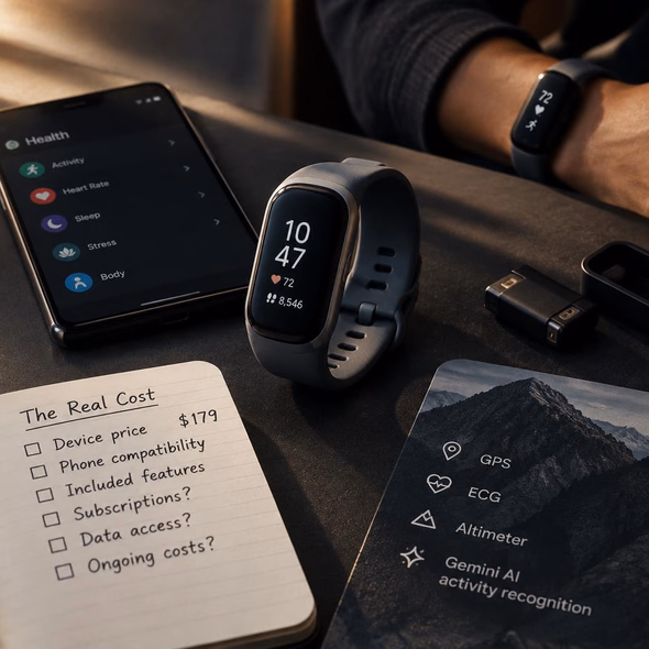 Editorial illustration for “$179 Buys the Fitbit Edge. Check the Rest.,” based on the article’s subject.
