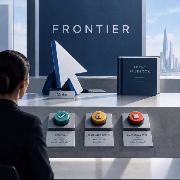 Editorial illustration for “Meta Claims the Frontier. Who Controls the Agent?,” based on the article’s subject.