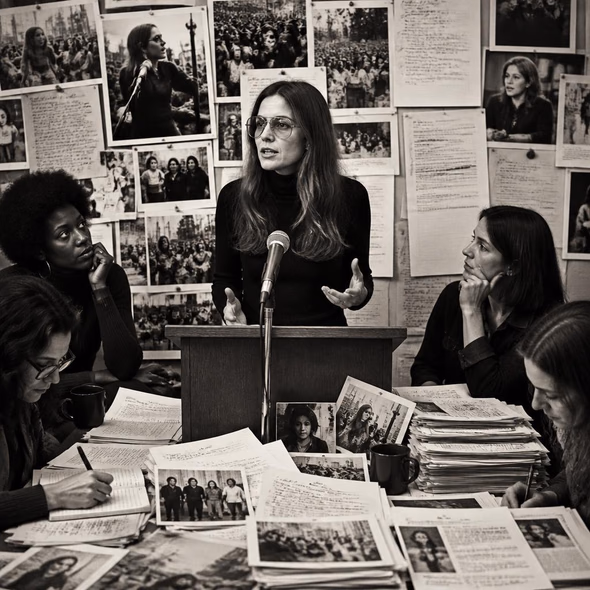 Editorial illustration for “Gloria Steinem Changed the Public Room,” based on the article’s subject.
