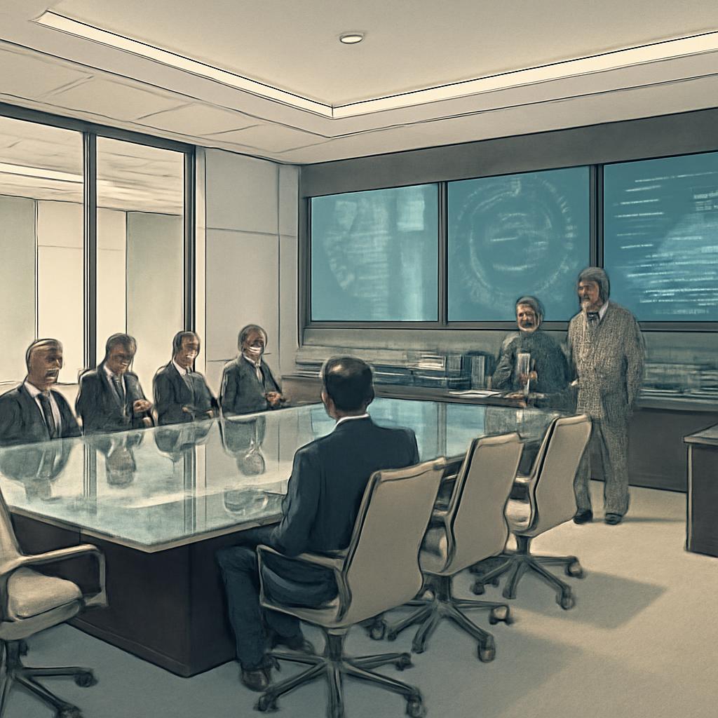 A corporate meeting room blending into a military operations center