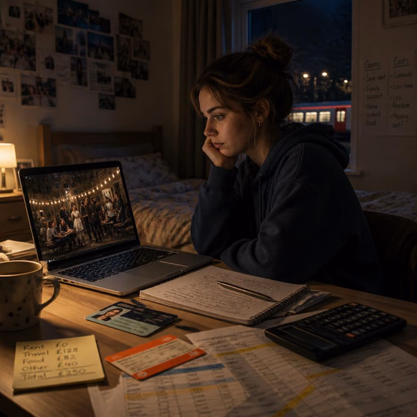 Editorial illustration for “Living at Home Is Rewriting British Student Life,” based on the article’s subject.
