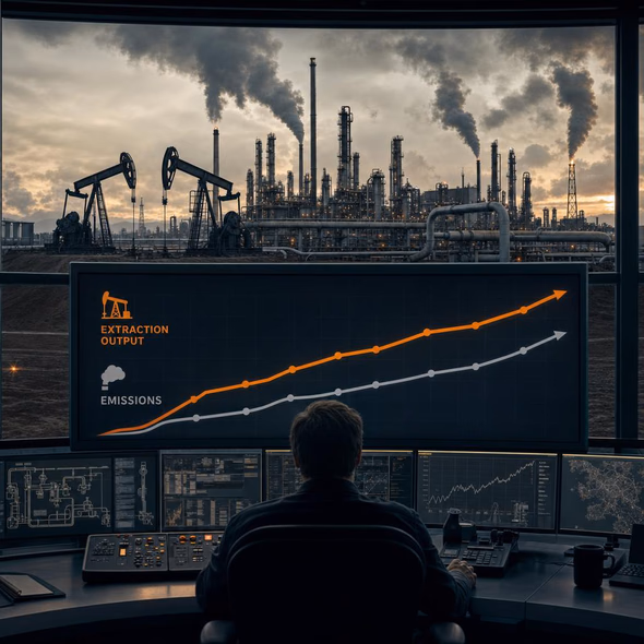Editorial illustration for “More Efficient Oil Is Still More Oil,” based on the article’s subject.