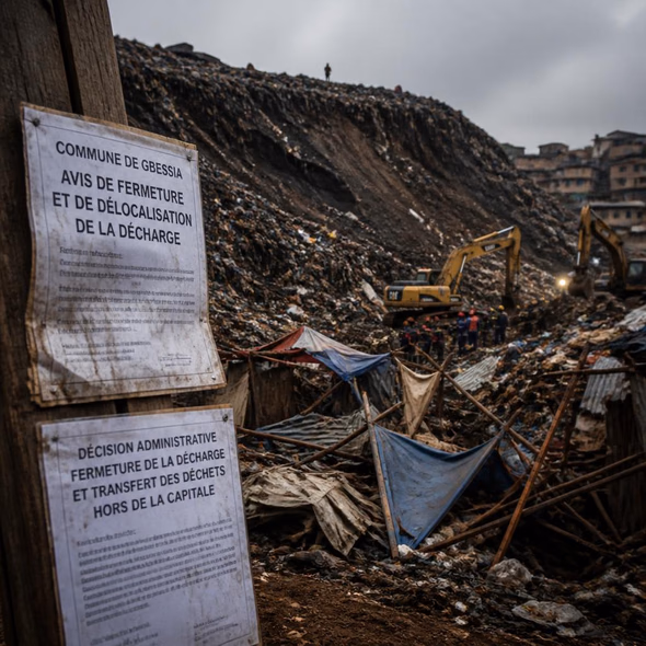 Editorial illustration for “Conakry’s Landfill Warning Came Before the Collapse,” based on the article’s subject.