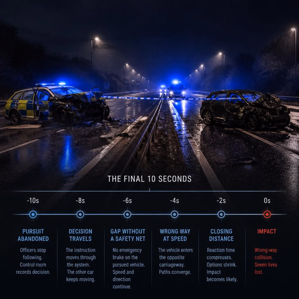 Editorial illustration for “The Pursuit Ended. The Danger Kept Moving.,” based on the article’s subject.
