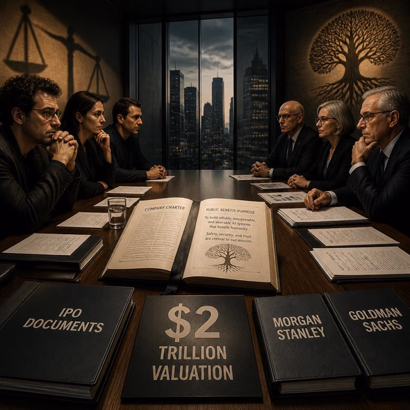 Editorial illustration for “Who Governs Anthropic at $2 Trillion?,” based on the article’s subject.