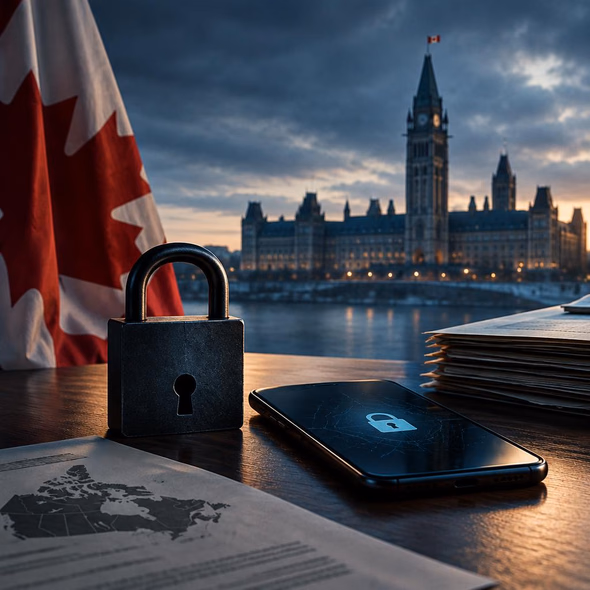 Editorial illustration for “What Would Canada’s Surveillance Plan Require Platforms to Do?,” based on the article’s subject.