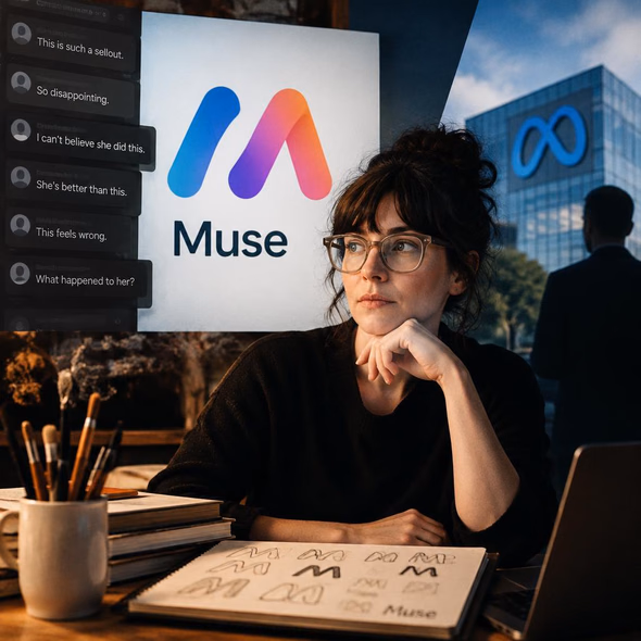 Editorial illustration for “A Meta Logo With One Designer’s Name Attached,” based on the article’s subject.
