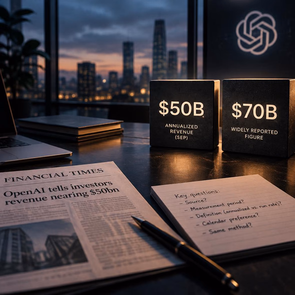 Editorial illustration for “OpenAI’s $50 Billion Figure Needs Its Own Accounting,” based on the article’s subject.