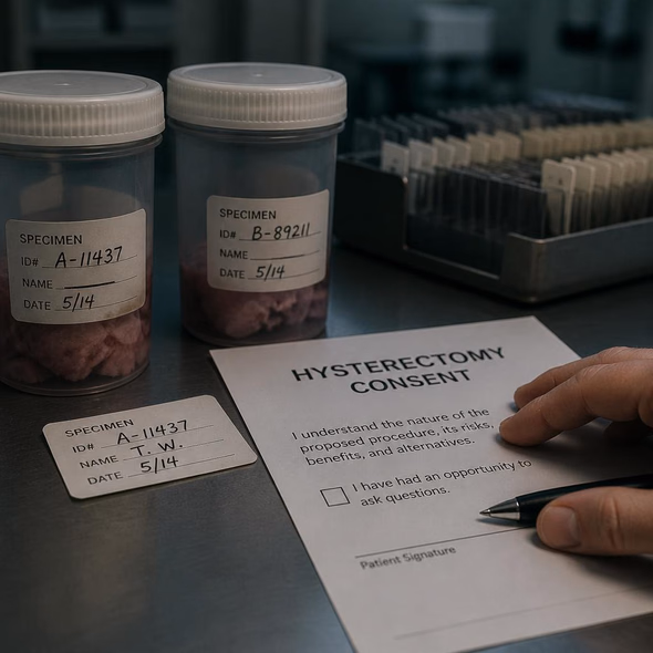 Editorial illustration for “A Labeling Error Sent a Georgia Woman Into Surgery,” based on the article’s subject.