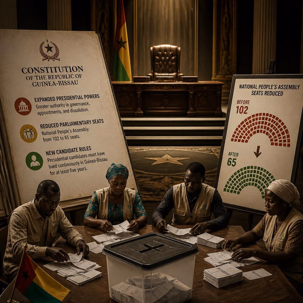 Editorial illustration for “Guinea-Bissau Expands the Presidency’s Room,” based on the article’s subject.