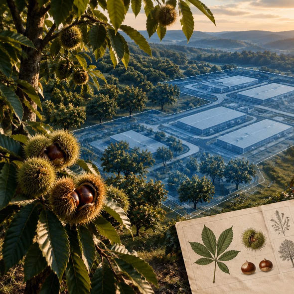 Editorial illustration for “What Would Replacing This Chestnut Grove Preserve?,” based on the article’s subject.