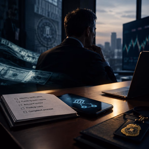 Editorial illustration for “What Does Kalshi’s FBI Hire Protect?,” based on the article’s subject.