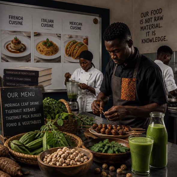 Editorial illustration for “Ghana’s Menu Refuses the Hotel Curriculum,” based on the article’s subject.