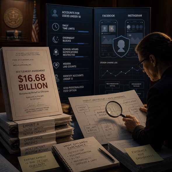 Editorial illustration for “Who Audits Meta After $16.68 Billion?,” based on the article’s subject.