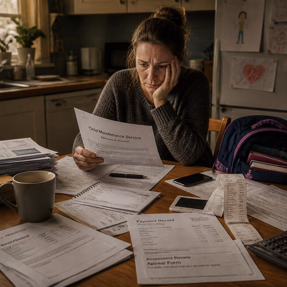 Editorial illustration for “Britain’s Child-Maintenance Queue Has Moved Into the Home,” based on the article’s subject.