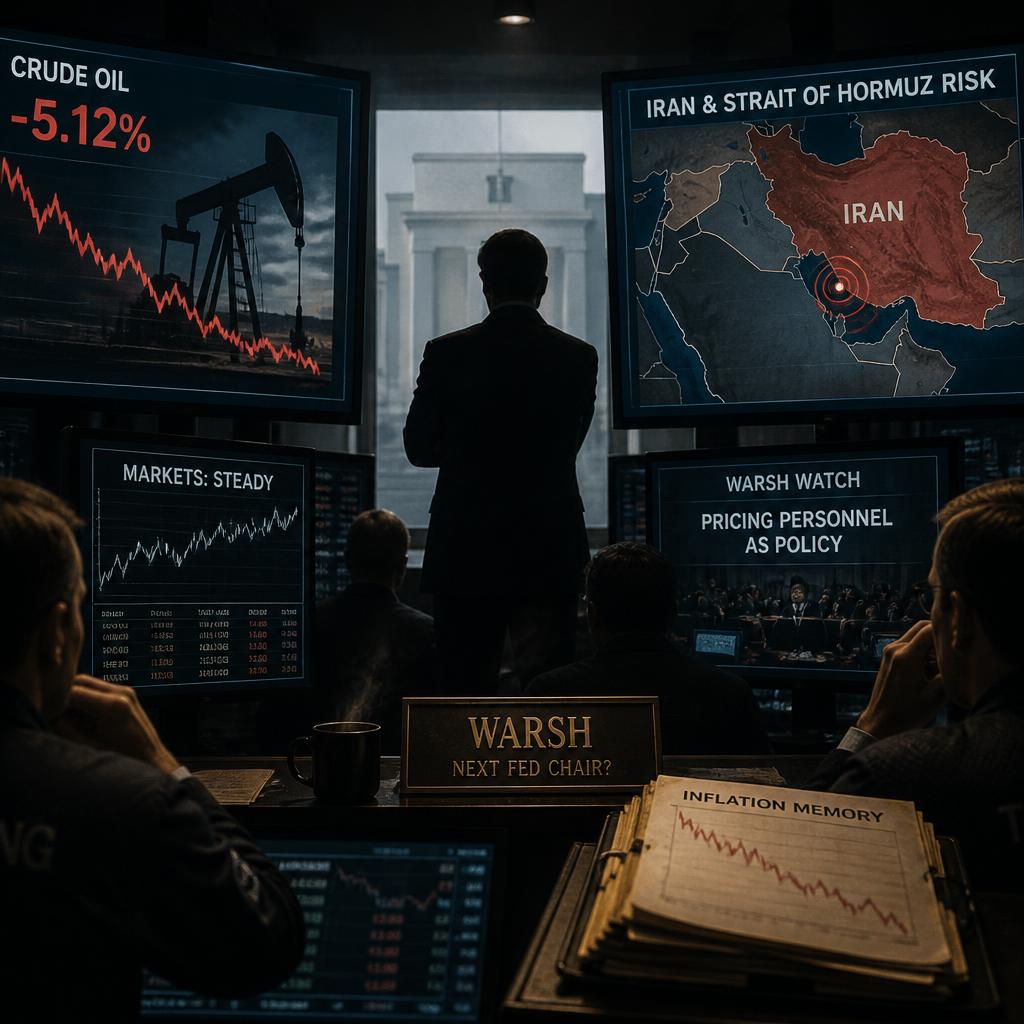 Traders watch oil and central bank appointment screens.