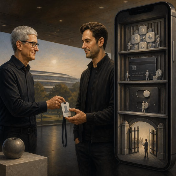 Editorial illustration for “John Ternus Will Run the Apple Tim Cook Built,” based on the article’s subject.
