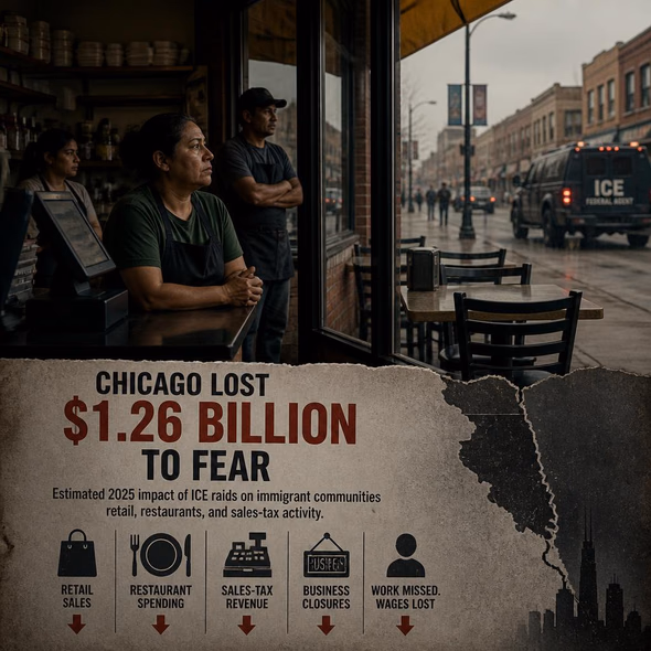 Editorial illustration for “Chicago Lost $1.26 Billion to Fear,” based on the article’s subject.