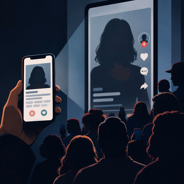 Editorial illustration for “Your Dating Profile Is Not a TikTok Audition,” based on the article’s subject.