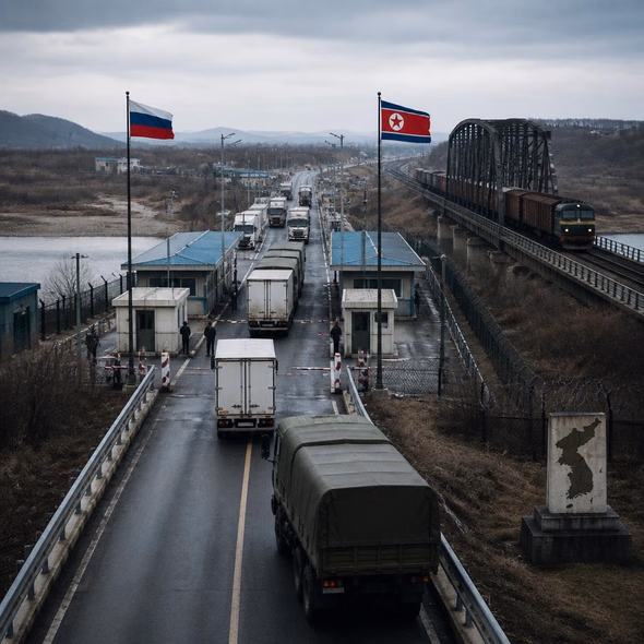 Editorial illustration for “Russia and North Korea Pave Their Bargain,” based on the article’s subject.