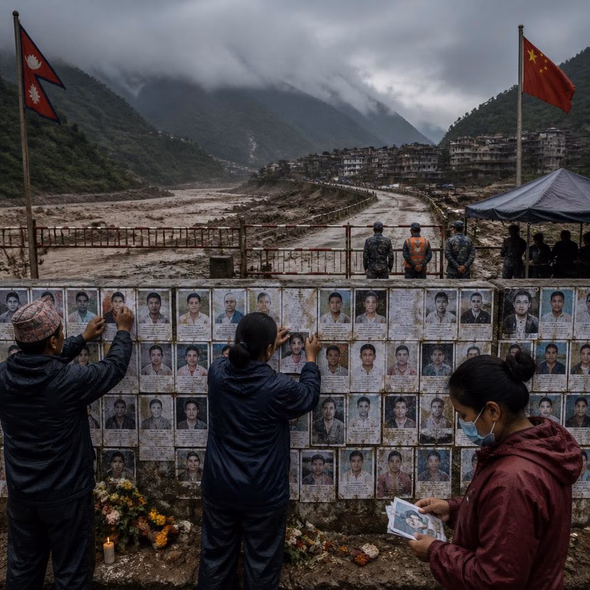 Editorial illustration for “China’s Flood Toll Stops at the Border,” based on the article’s subject.