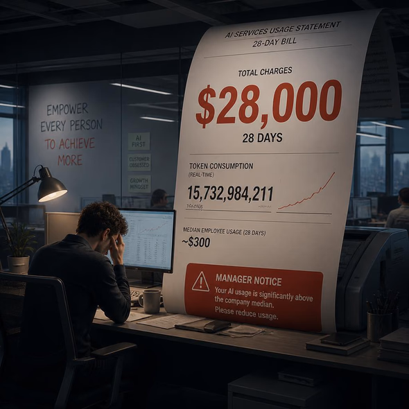 Editorial illustration for “Microsoft’s $28,000 AI Tab Found a Human Name,” based on the article’s subject.