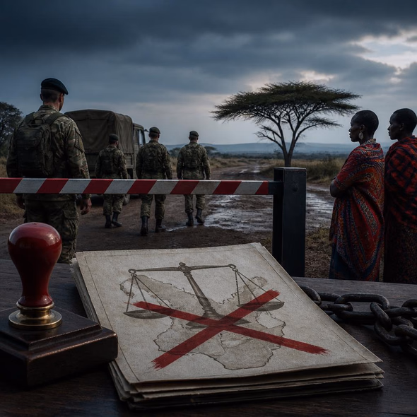 A Kenyan jurisdiction document blocking British military vehicles from entering a training ground