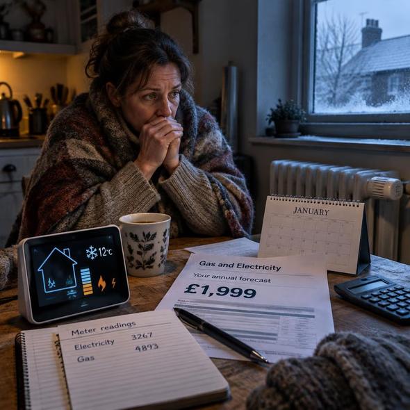 Editorial illustration for “Britain’s January Energy Bill Rises Toward £1,999,” based on the article’s subject.