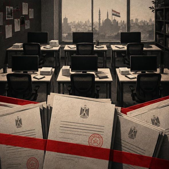 Editorial illustration for “Egypt Detains the Fact-Checking Desk,” based on the article’s subject.