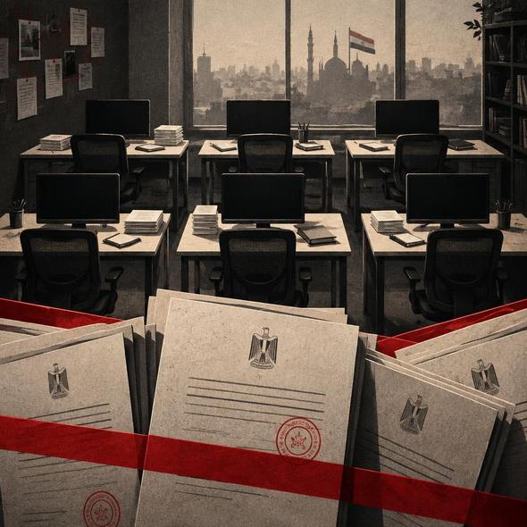 Editorial illustration for “Egypt Detains the Fact-Checking Desk,” based on the article’s subject.