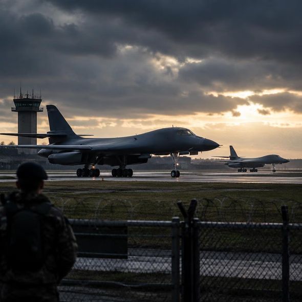 Editorial illustration for “RAF Fairford’s Bombers Leave. Security Questions Remain.,” based on the article’s subject.
