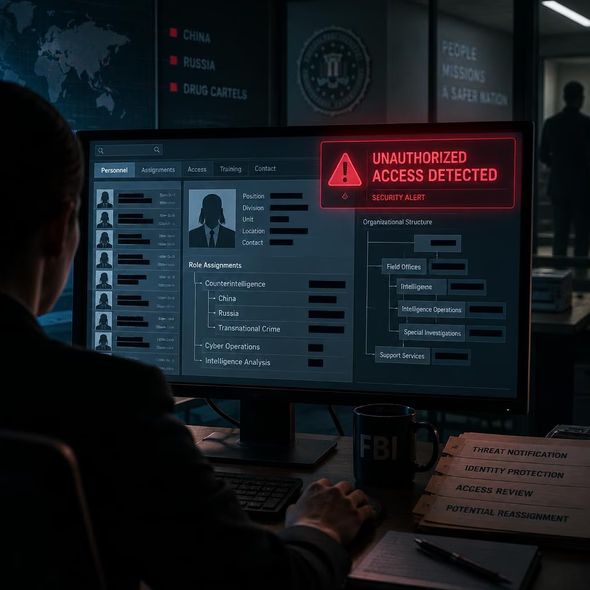 Editorial illustration for “The FBI Breach Mapped the People Behind the Badges,” based on the article’s subject.