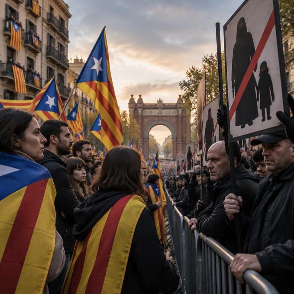 Editorial illustration for “Catalonia’s Independence Camp Finds a New Border,” based on the article’s subject.