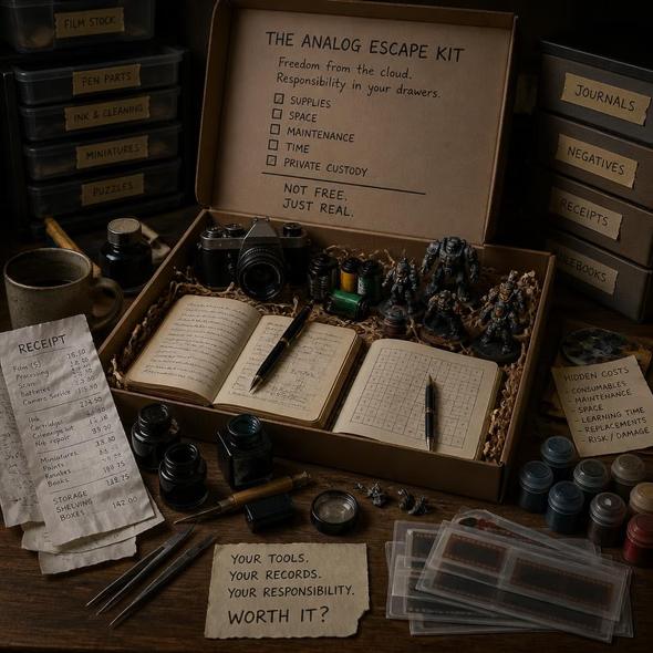 Editorial illustration for “The Analog Escape Kit Needs a Storage Plan,” based on the article’s subject.