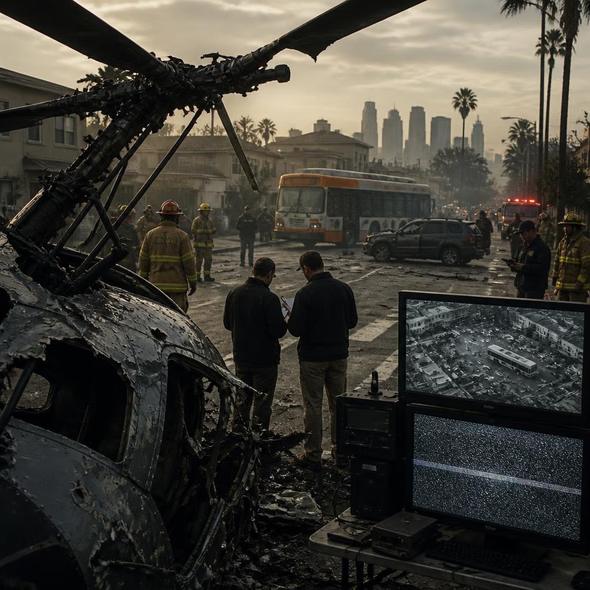 Editorial illustration for “The Second Crash Over Los Angeles,” based on the article’s subject.