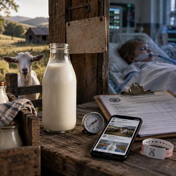 Editorial illustration for “Raw Milk’s Pastoral Label Outran the License,” based on the article’s subject.