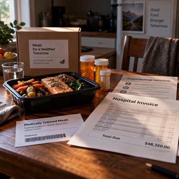 Editorial illustration for “A Medicaid Meal Can Cost Less Than Readmission,” based on the article’s subject.