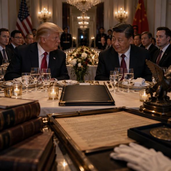 Editorial illustration for “The State Dinner Could Not Serve a Trade Deal,” based on the article’s subject.