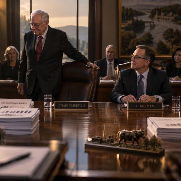 Editorial illustration for “Berkshire Puts Continuity in the Chair,” based on the article’s subject.