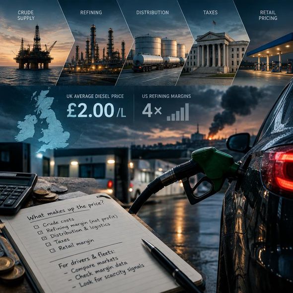 Editorial illustration for “£2 a Litre: Follow the Diesel Margin,” based on the article’s subject.