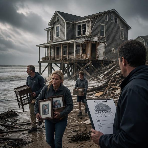 Editorial illustration for “Flood Insurance Pays for the House to Fall,” based on the article’s subject.